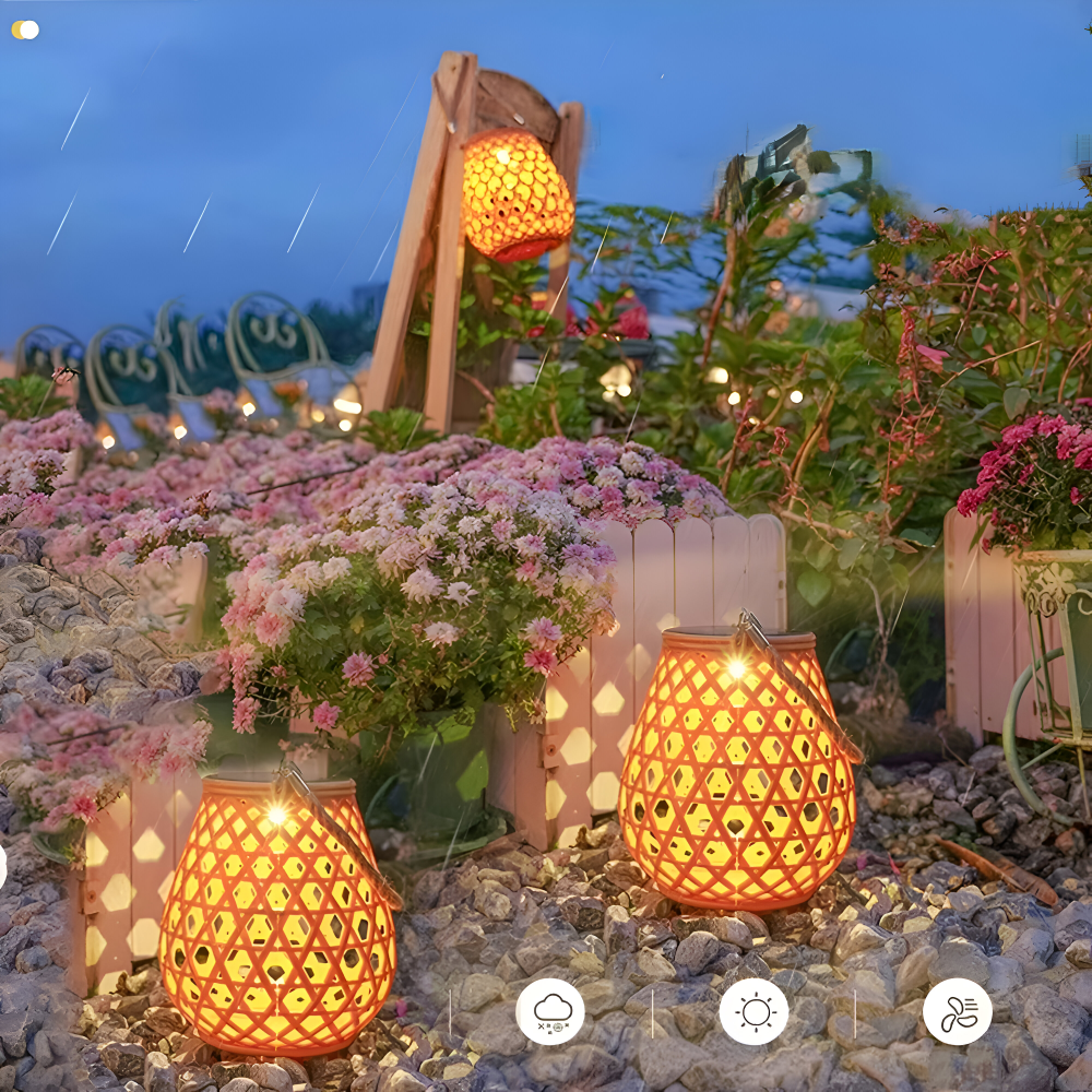 SolarCane Gartenbeleuchtung - Faux Bamboo Woven Solarlampe Garten