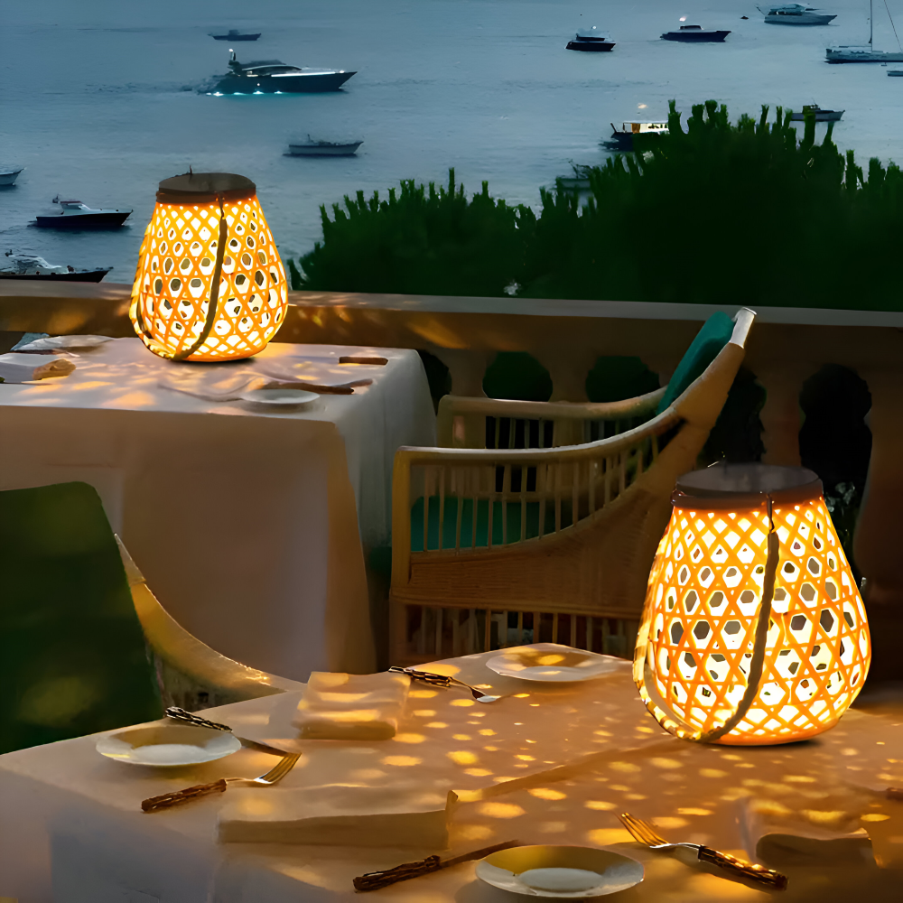 SolarCane Gartenbeleuchtung - Faux Bamboo Woven Solarlampe Garten