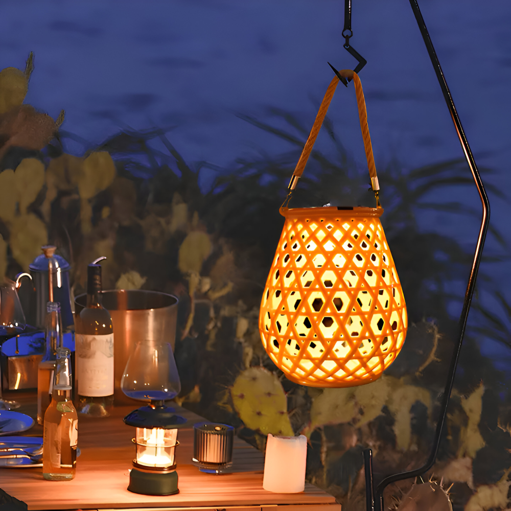 SolarCane Gartenbeleuchtung - Faux Bamboo Woven Solarlampe Garten