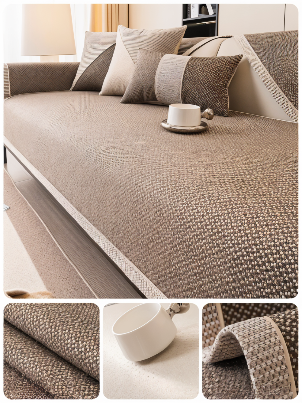 Solide Plain Sofabezug - Langlebige Baumwolle & Leinen Polyester Rutschfest Couchbezug