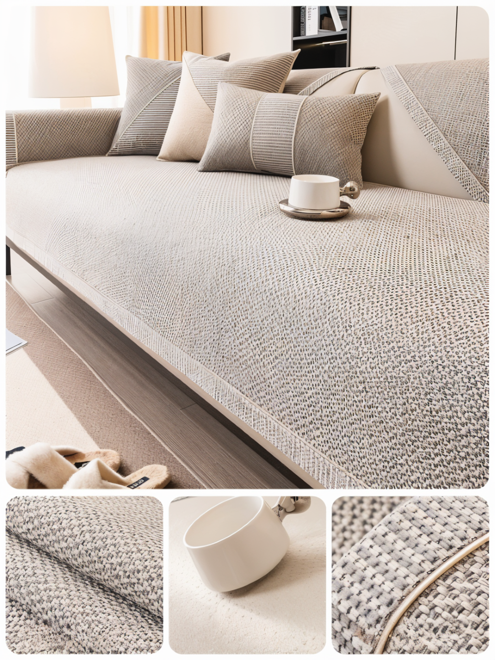 Solide Plain Sofabezug - Langlebige Baumwolle & Leinen Polyester Rutschfest Couchbezug