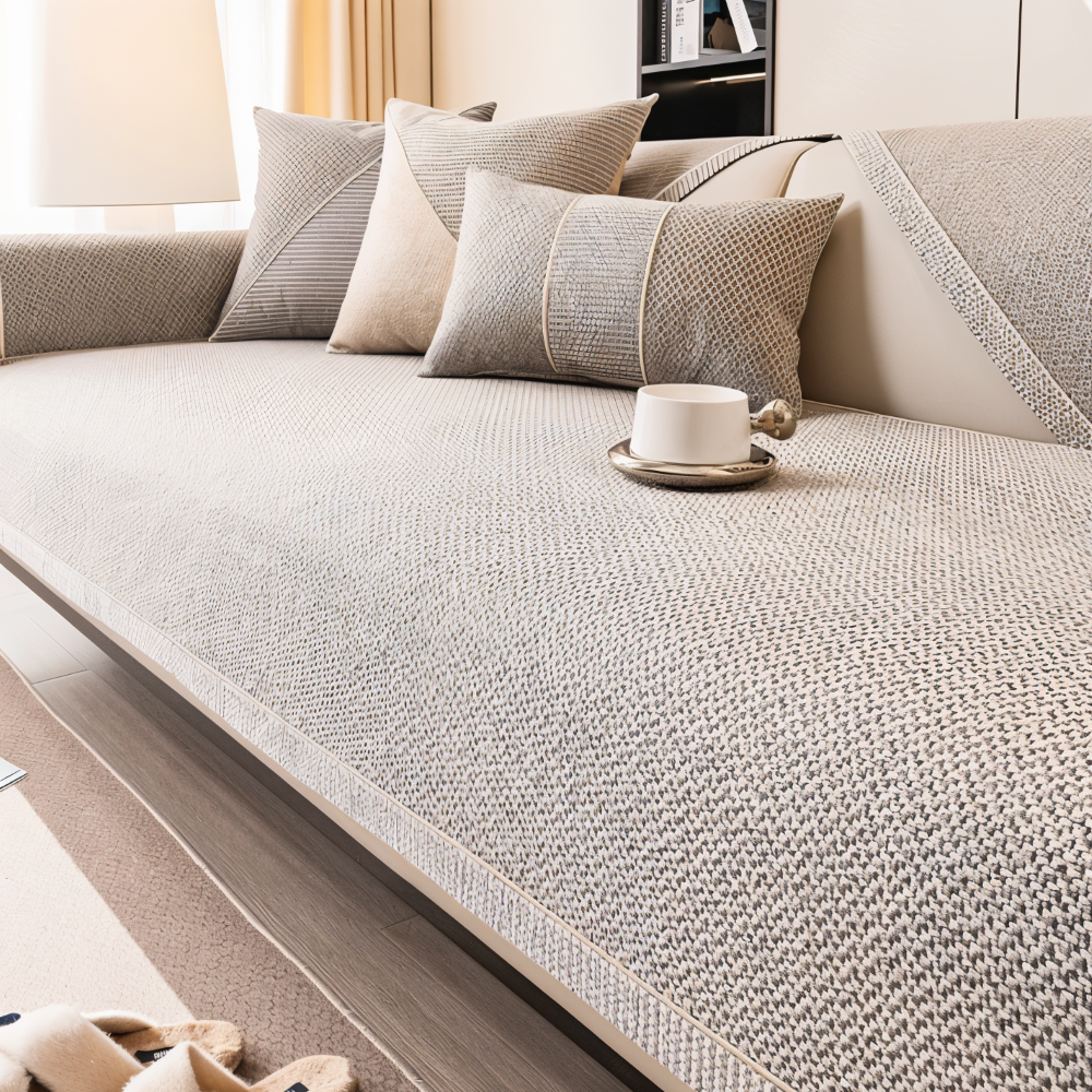 Solide Plain Sofabezug - Langlebige Baumwolle & Leinen Polyester Rutschfest Couchbezug