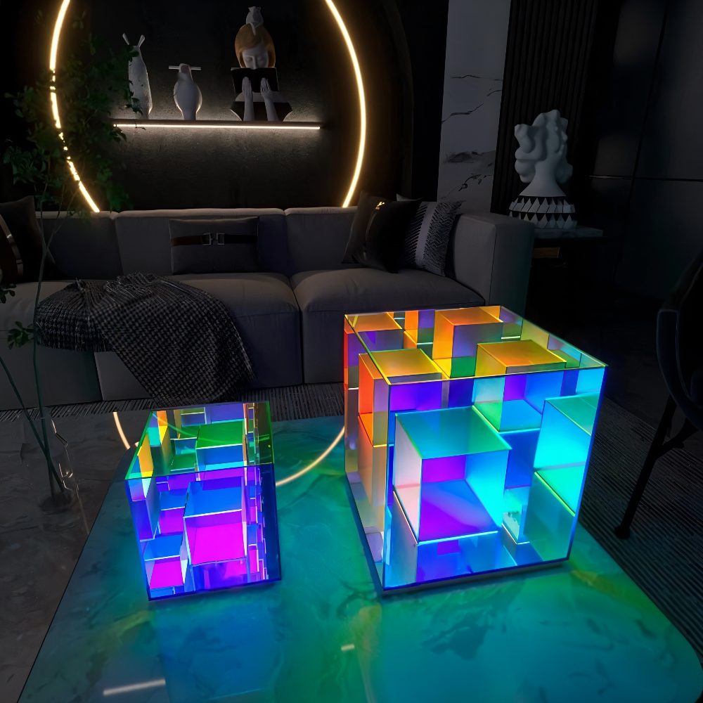 Spectra-Cube Tischlampe - Regenbogen Acryl LED Lampe mit Faszinierender 3D Illusion
