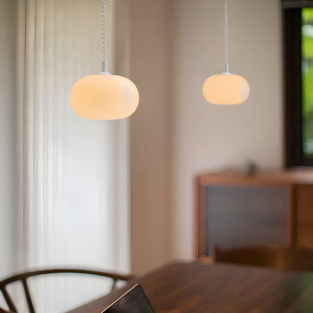 SpringPop Hängelampe - Macaron Pendelleuchte Milchglas - Lampe Drahtfeder