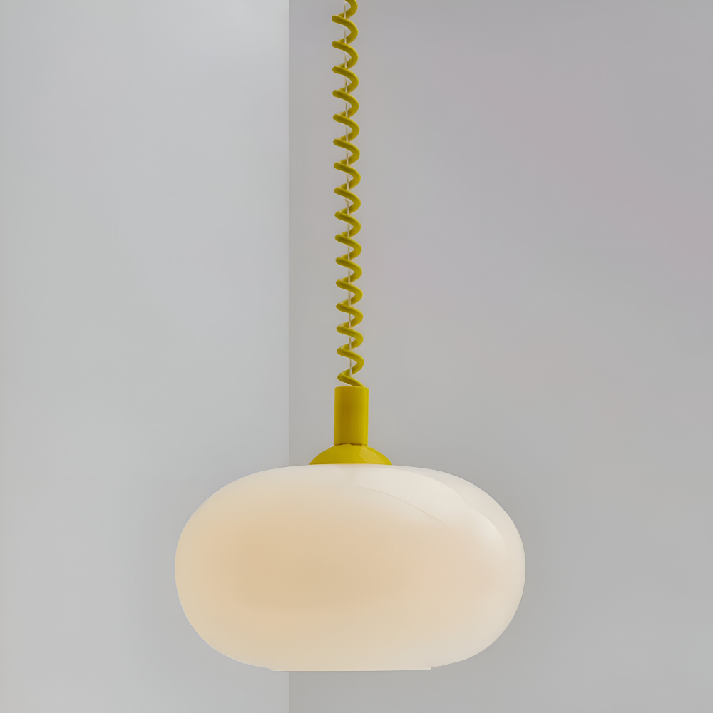 SpringPop Hängelampe - Macaron Pendelleuchte Milchglas - Lampe Drahtfeder