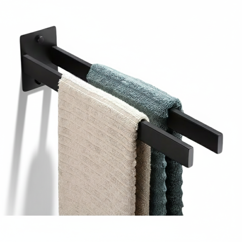 Edelstahl Handtuchhalter Doppelarm - Badetuchhalter, Selbstklebend, Wandmontage