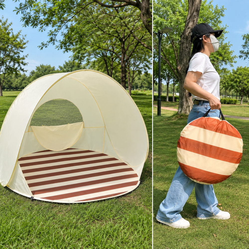 Wurfzelt Strandmuschel für 2 Personen – UV-Schutz Pop-Up Strandzelt, Leichtes Sonnenzelt mit Heringen & Tasche