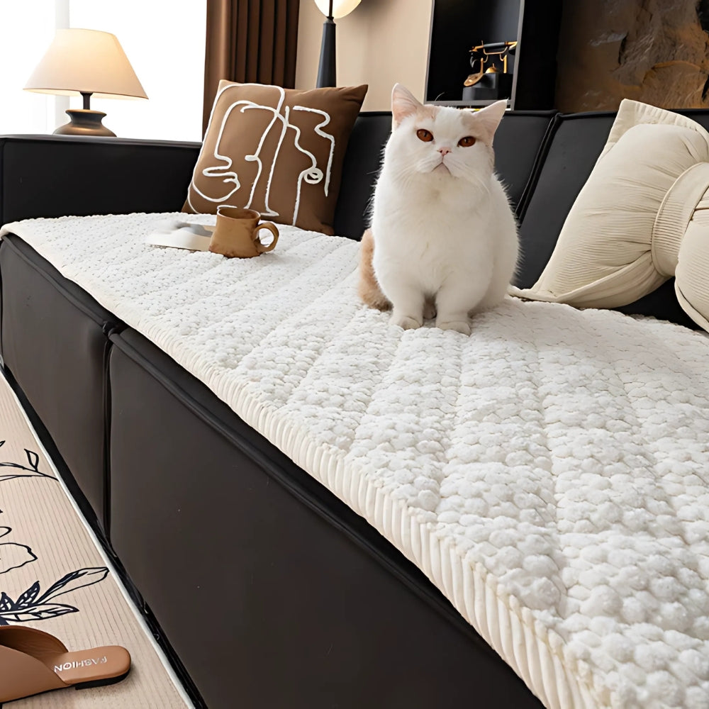 Strukturiertes Sofabezug - Mikrofaser Beige Haustiersicherer Schutz für Wohnzimmer 0