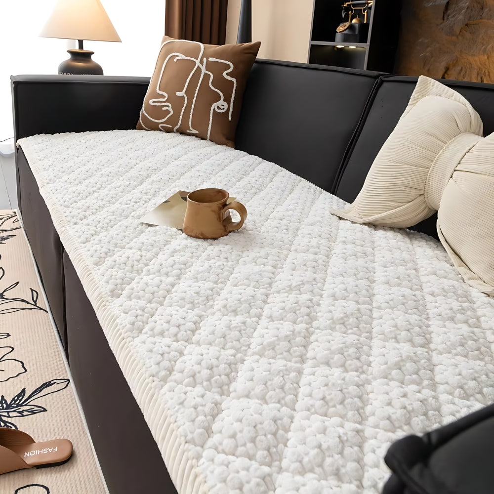 Strukturiertes Sofabezug - Mikrofaser Beige Haustiersicherer Schutz für Wohnzimmer 2