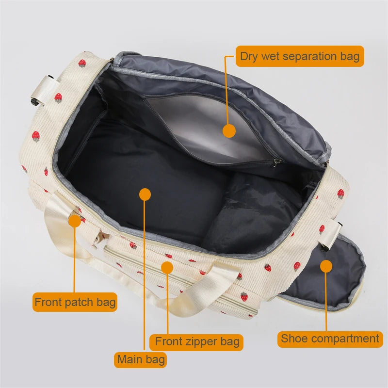 Stylische Große Cord Reisetasche Damen - Praktisches Schuhfach für Wochenendausflüge 4