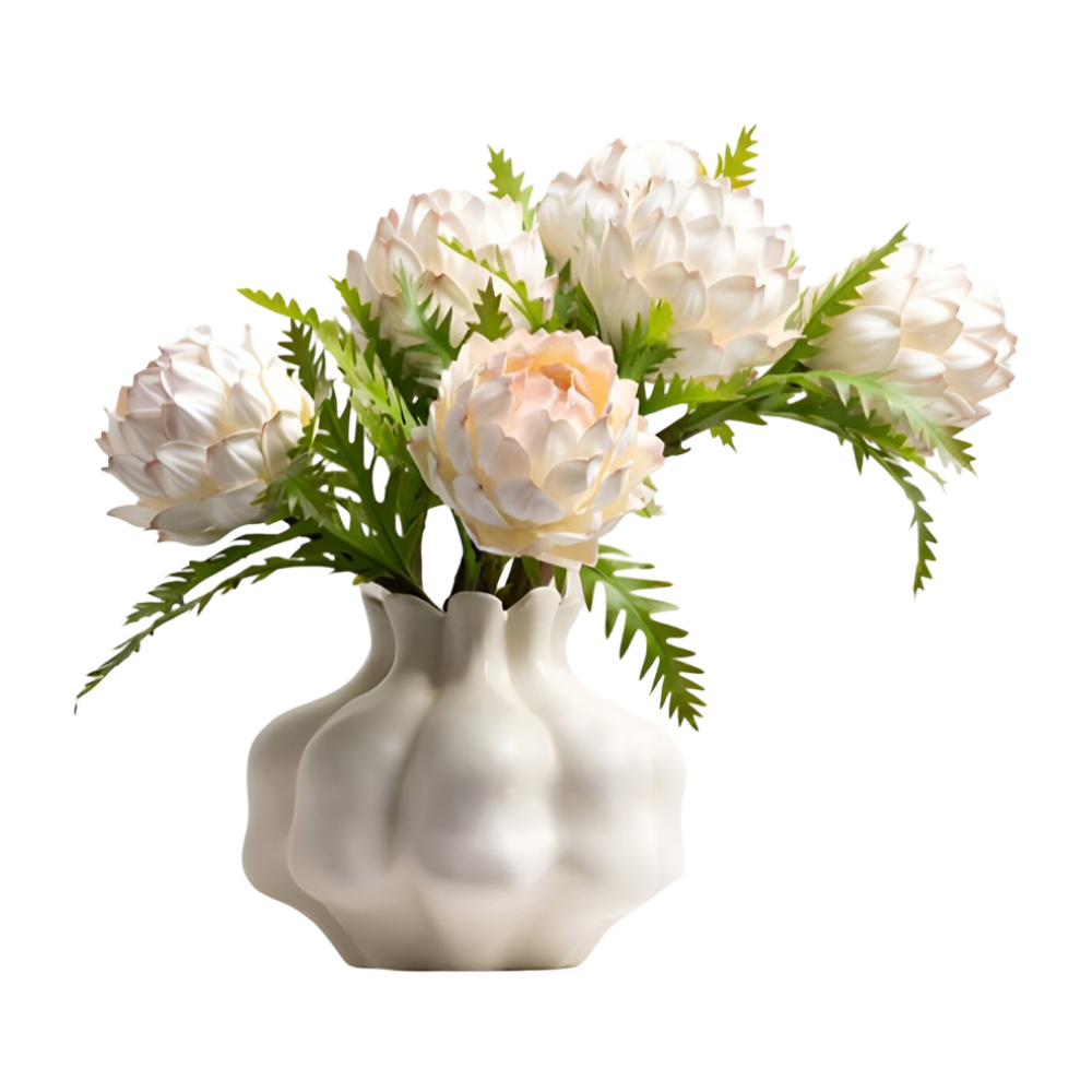 Stilvolle Cremefarbene Granatapfel Vase aus Keramik – Kunstvolle Wohnraumdekoration