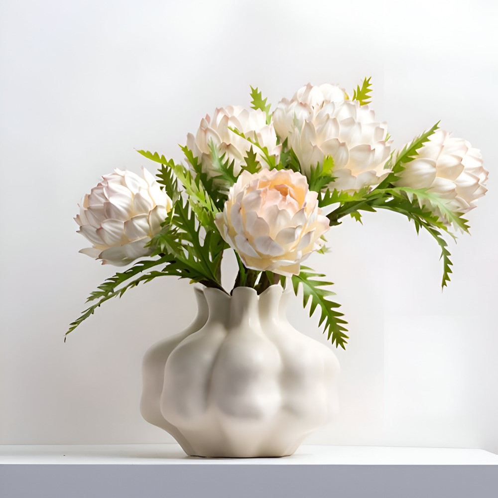 Stilvolle Cremefarbene Granatapfel Vase aus Keramik – Kunstvolle Wohnraumdekoration