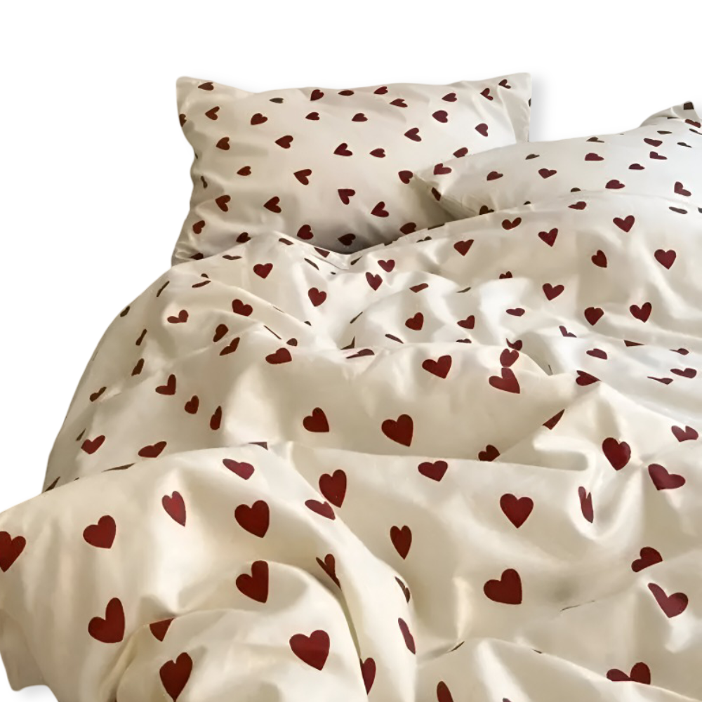 Bettwäsche-Set mit Herzen in verschiedenen Größen - Komplettes 3/4-teiliges Set inklusive Bettlaken