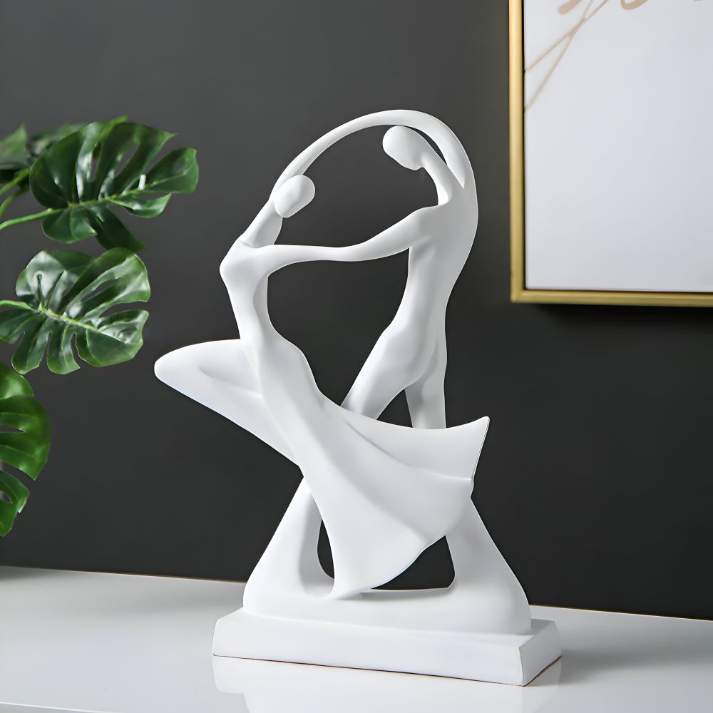 SwayDuo Ornament - Weiße und schwarze tanzende Harzskulptur - Moderne abstrakte Kunst