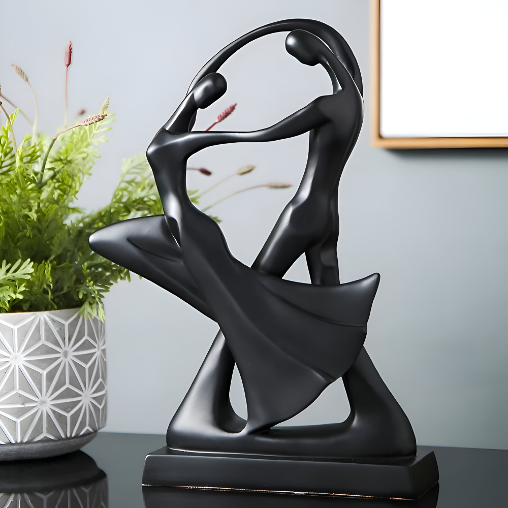 SwayDuo Ornament - Weiße und schwarze tanzende Harzskulptur - Moderne abstrakte Kunst