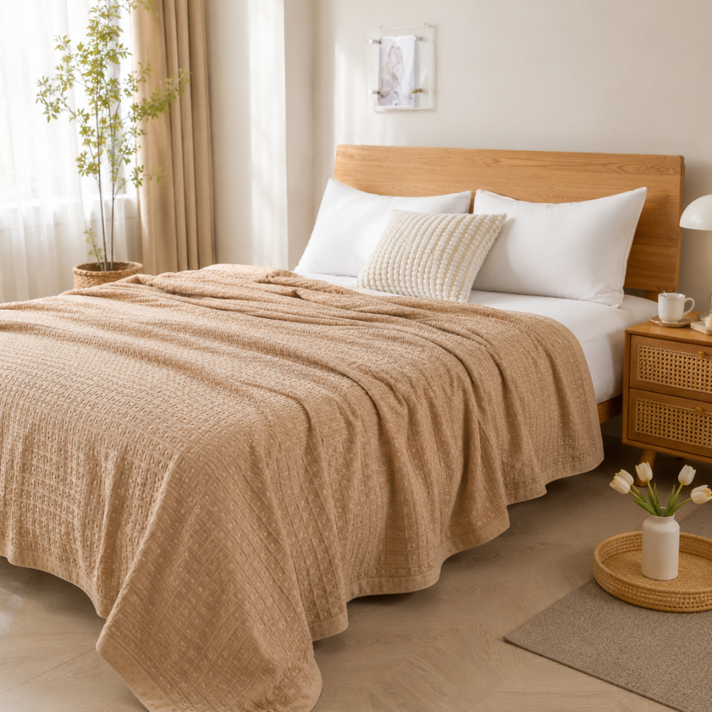 Tagesdecke Baumwolle Waffeloptik – Leichter Atmungsaktiver Bettüberwurf für Schlafzimmer & Sofa