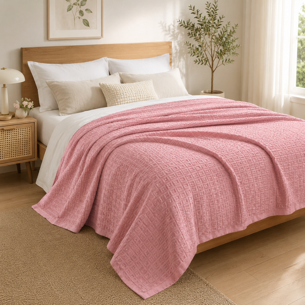 Tagesdecke Baumwolle Waffeloptik – Leichter Atmungsaktiver Bettüberwurf für Schlafzimmer & Sofa