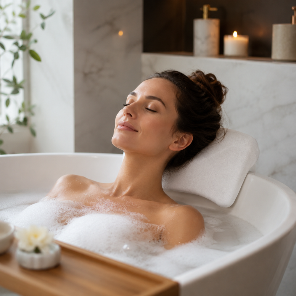 Badewannenkissen Ergonomisch – Weiches Nackenkissen für Badewanne mit Rutschfestem Halt