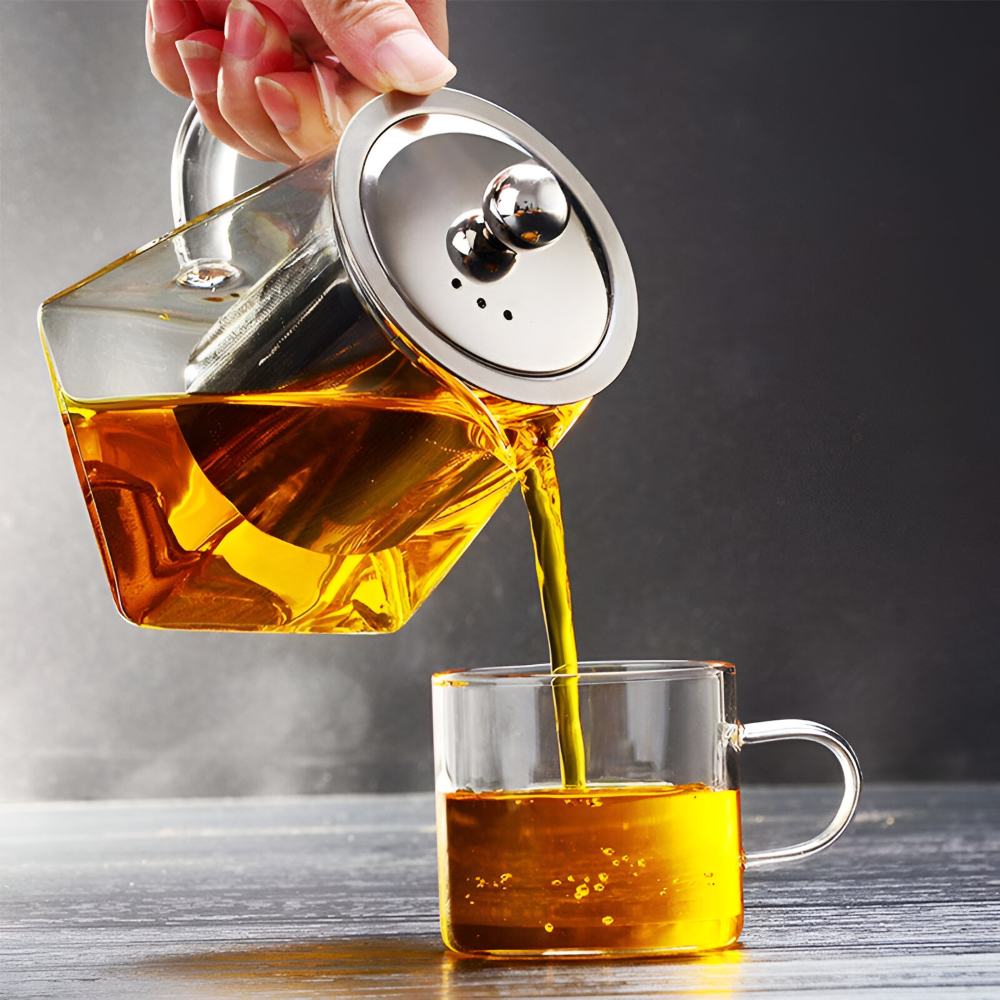 Teekanne Glas bis 950ml mit Edelstahl-Sieb – Borosilikatglas, Hitzebeständig