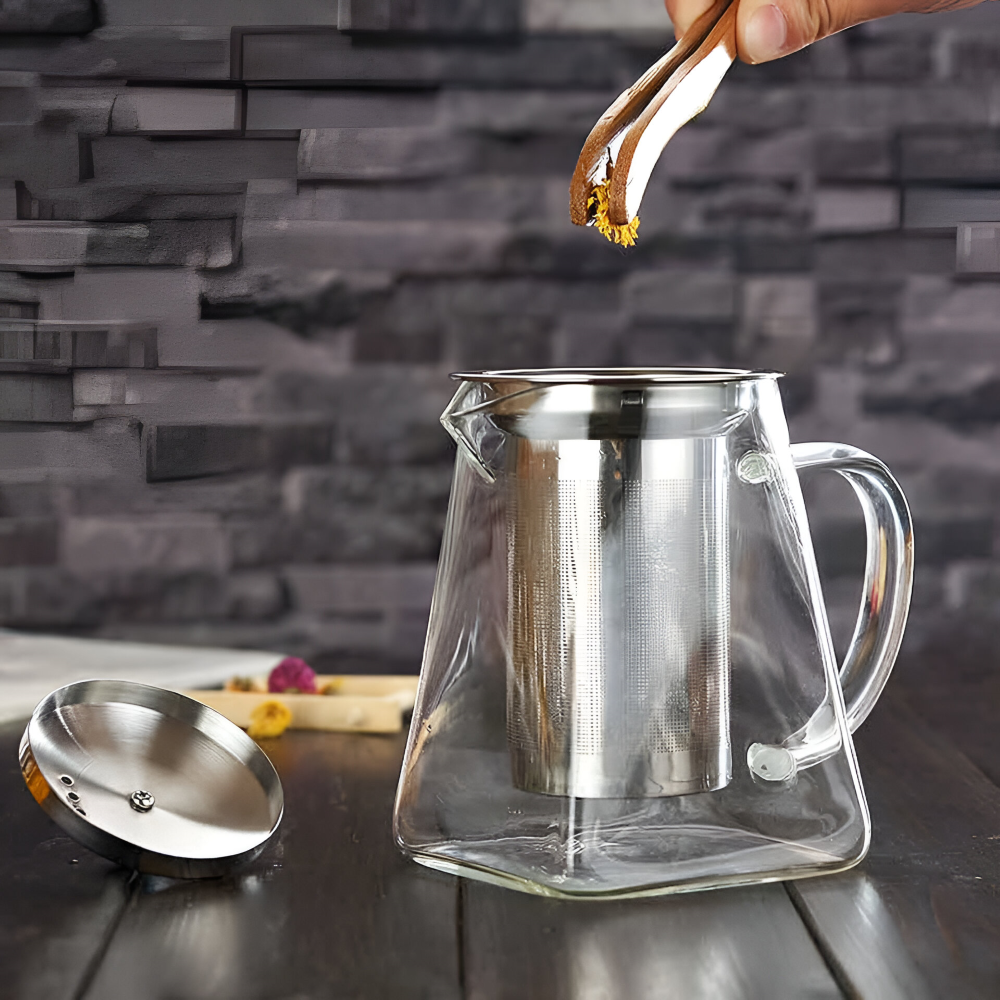 Teekanne Glas bis 950ml mit Edelstahl-Sieb – Borosilikatglas, Hitzebeständig