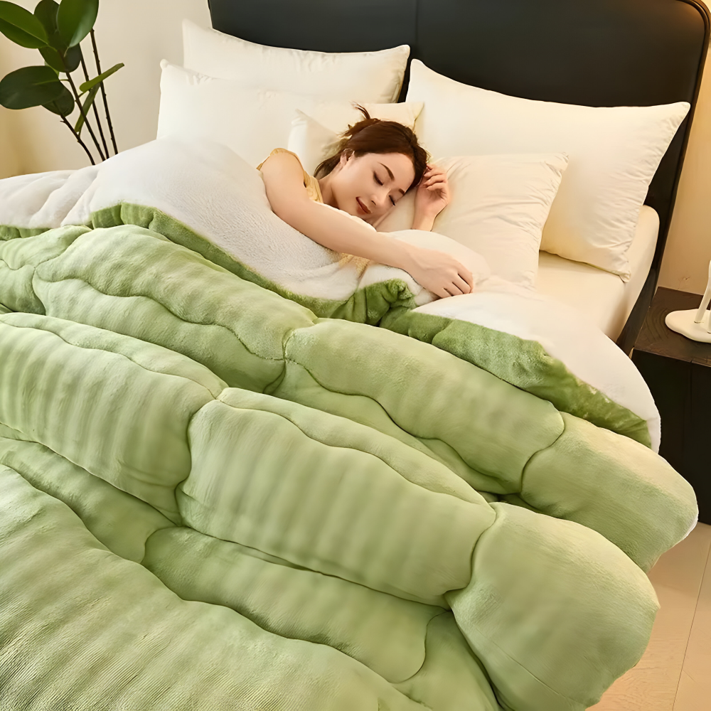 Extra Dicke Winter Bettdecke Waschbar - Lammfell-Optik & Milchvelours - Warm & Weich