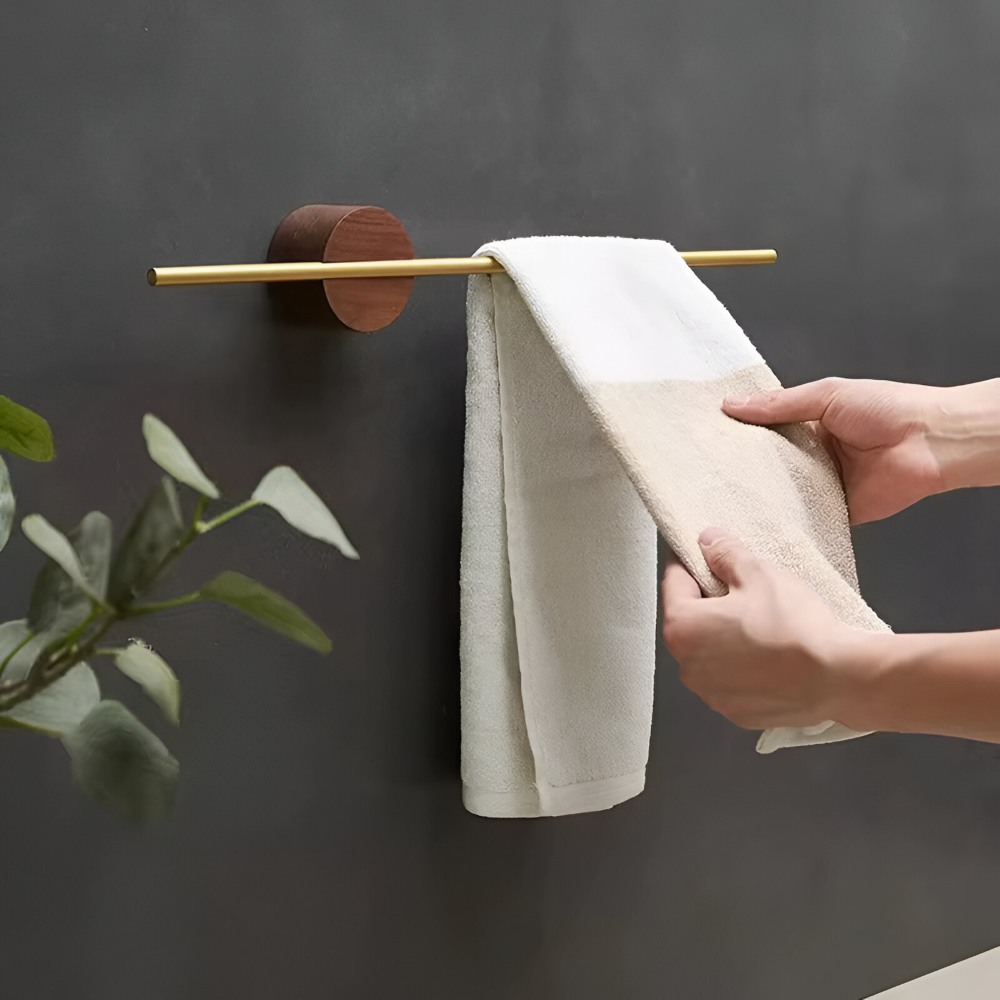 Handtuchhalter Holz Walnuss & Aluminium - Bad & Küche - 40/50 cm Wandmontage