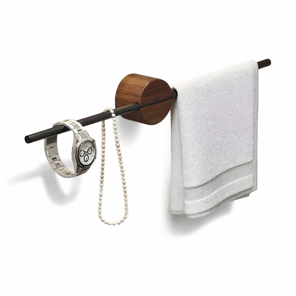 Handtuchhalter Holz Walnuss & Aluminium - Bad & Küche - 40/50 cm Wandmontage