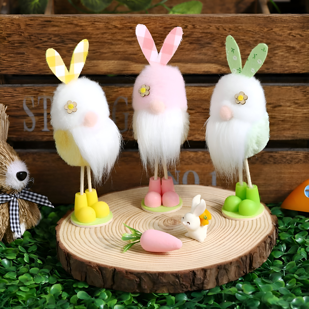 TriElf - Drei Osterzwerge mit Hasenohren - Bunter stehender Wichtel für Osterdeko