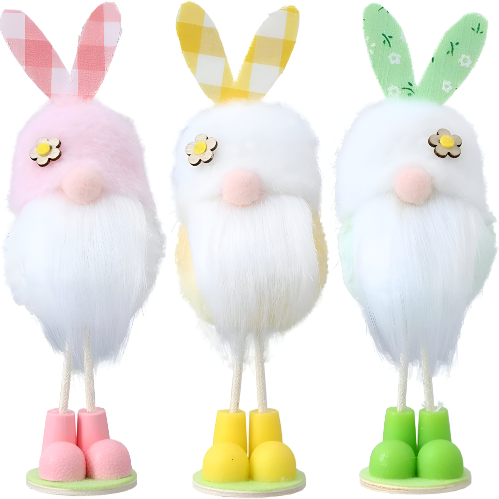 TriElf - Drei Osterzwerge mit Hasenohren - Bunter stehender Wichtel für Osterdeko