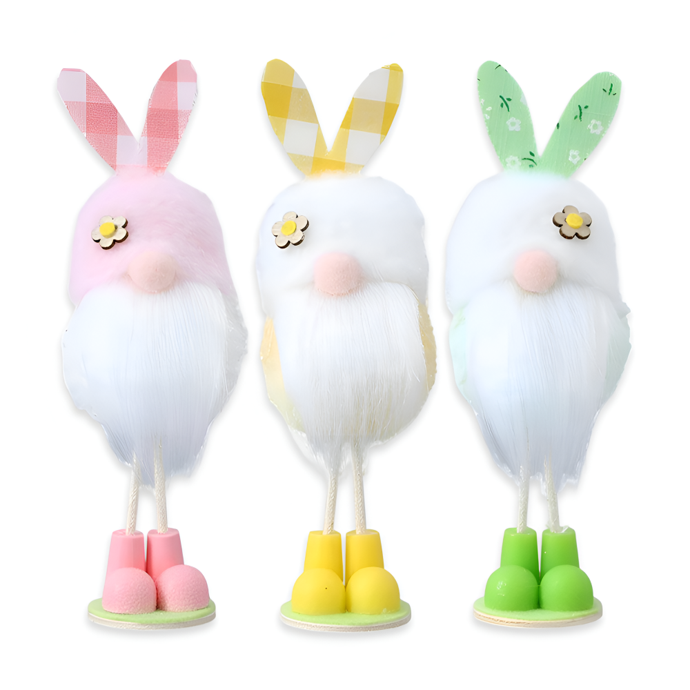 TriElf - Drei Osterzwerge mit Hasenohren - Bunter stehender Wichtel für Osterdeko