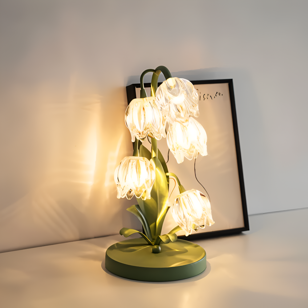 Tulip Lampe - Frosted Glas Blume Tischlampe - Energiesparende USB LED Dekoration Licht