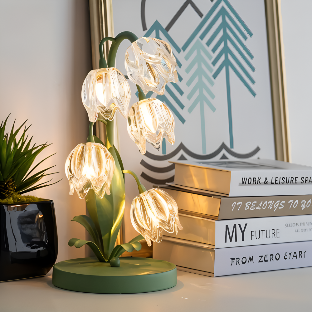 Tulip Lampe - Frosted Glas Blume Tischlampe - Energiesparende USB LED Dekoration Licht