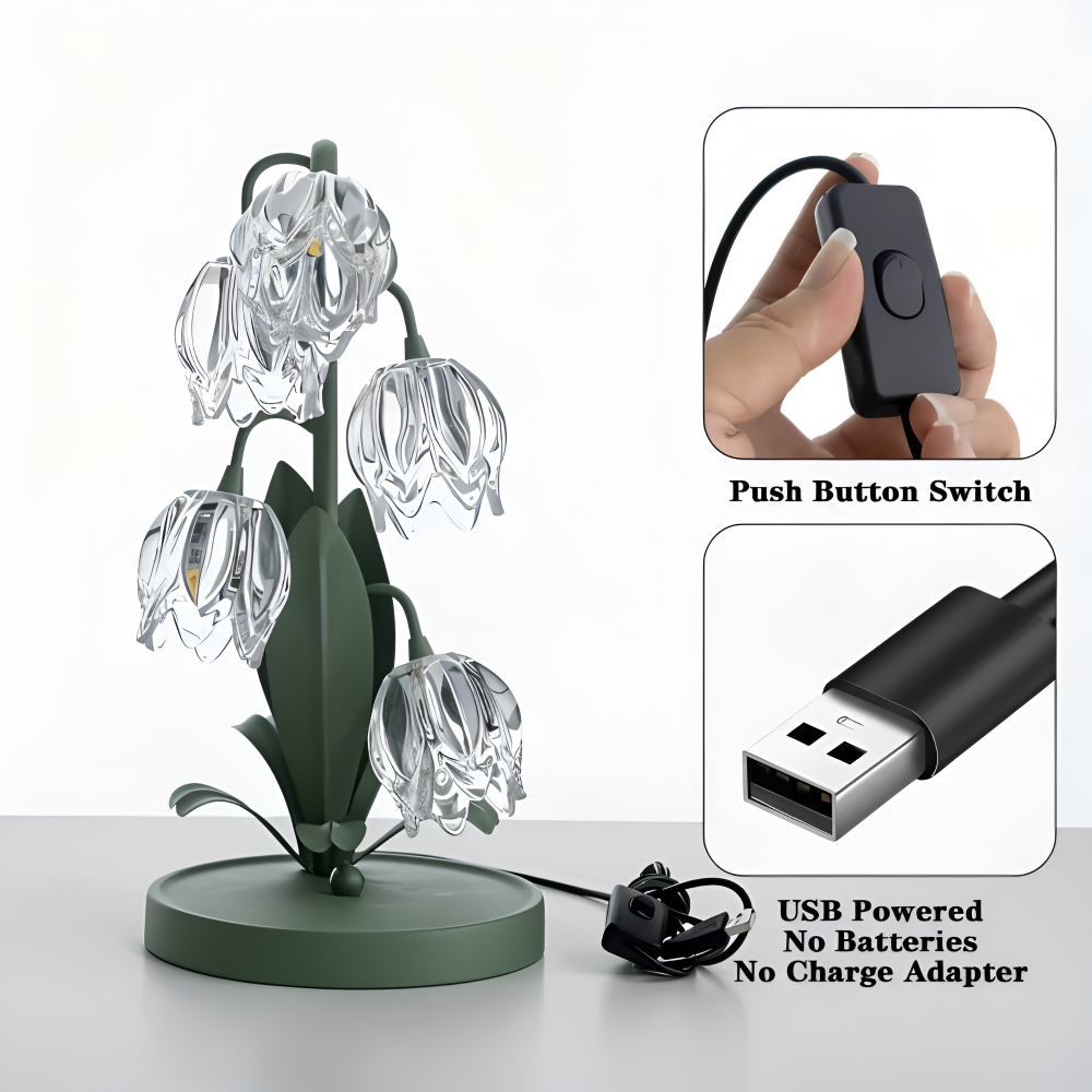 Tulip Lampe - Frosted Glas Blume Tischlampe - Energiesparende USB LED Dekoration Licht