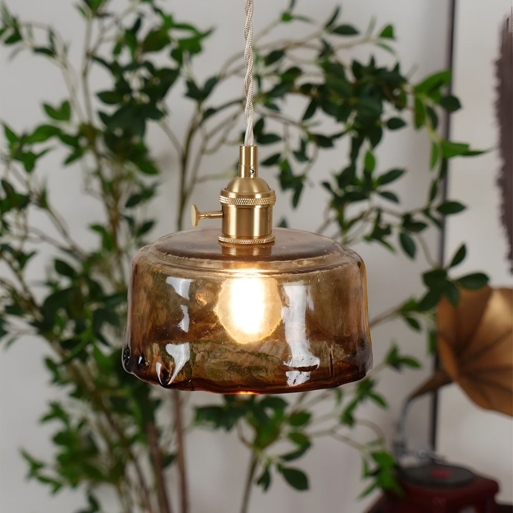 Twist Deco Glas Pendelleuchte - Antike Messing Hängelampe für Vintage Flair