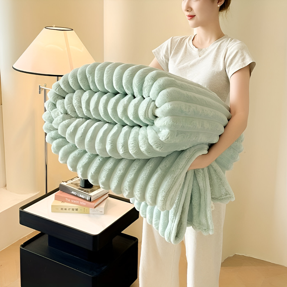 Ultra-weiche Fleece Kusheldecke mit Elastischen Streifen - Vielseitige Decke für Wohnzimmer, Schlafzimmer und Reisen
