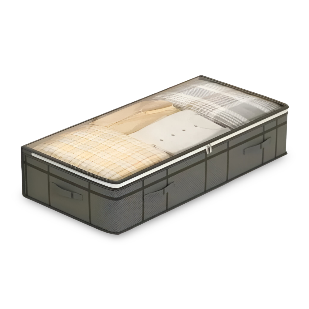 Unterbett-Aufbewahrungsbox mit Transparentem Deckel - Stofftasche für Kleidung & Bettwäsche, Grau, Größe M
