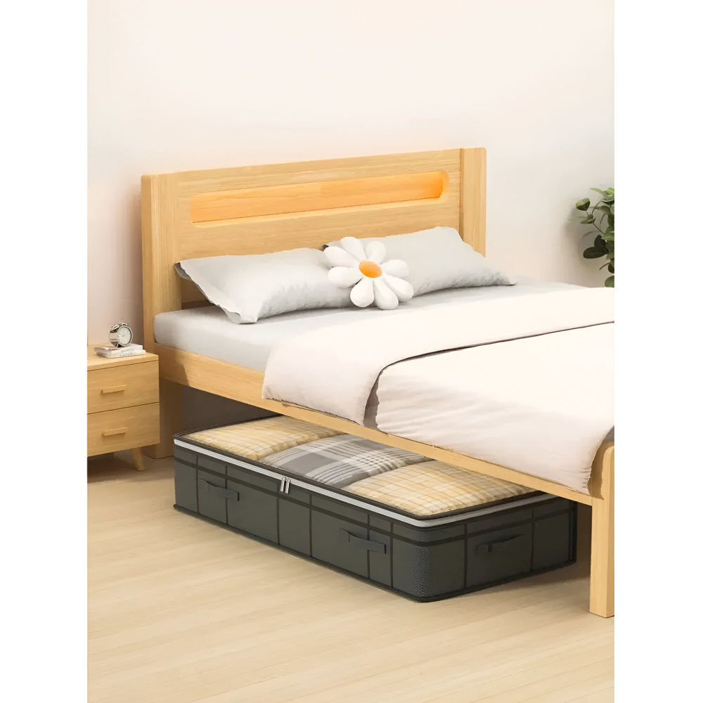 Unterbett-Aufbewahrungsbox mit Transparentem Deckel - Stofftasche für Kleidung & Bettwäsche, Grau, Größe M