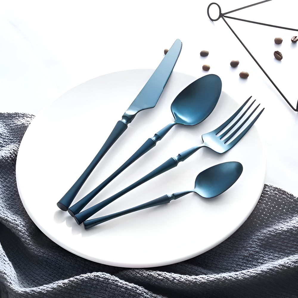 Venetian LuxeFeast - Besteck-Set - Schwarzes Besteck-Set - 4/16-teiliges Besteck-Set - Goldene Utensilien