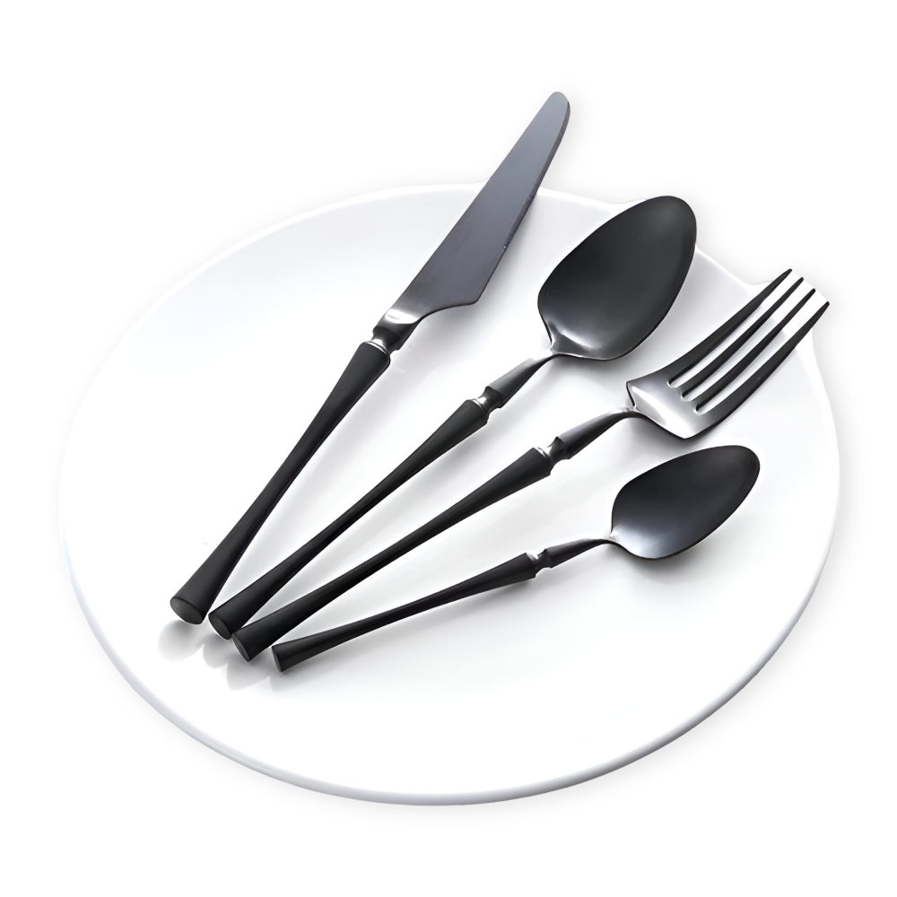 Venetian LuxeFeast - Besteck-Set - Schwarzes Besteck-Set - 4/16-teiliges Besteck-Set - Goldene Utensilien