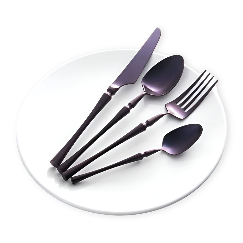 Venetian LuxeFeast - Besteck-Set - Schwarzes Besteck-Set - 4/16-teiliges Besteck-Set - Goldene Utensilien