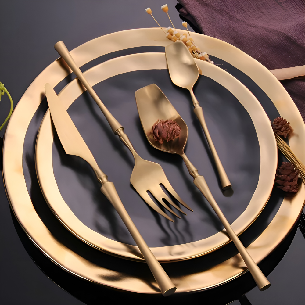 Venetian LuxeFeast - Besteck-Set - Schwarzes Besteck-Set - 4/16-teiliges Besteck-Set - Goldene Utensilien