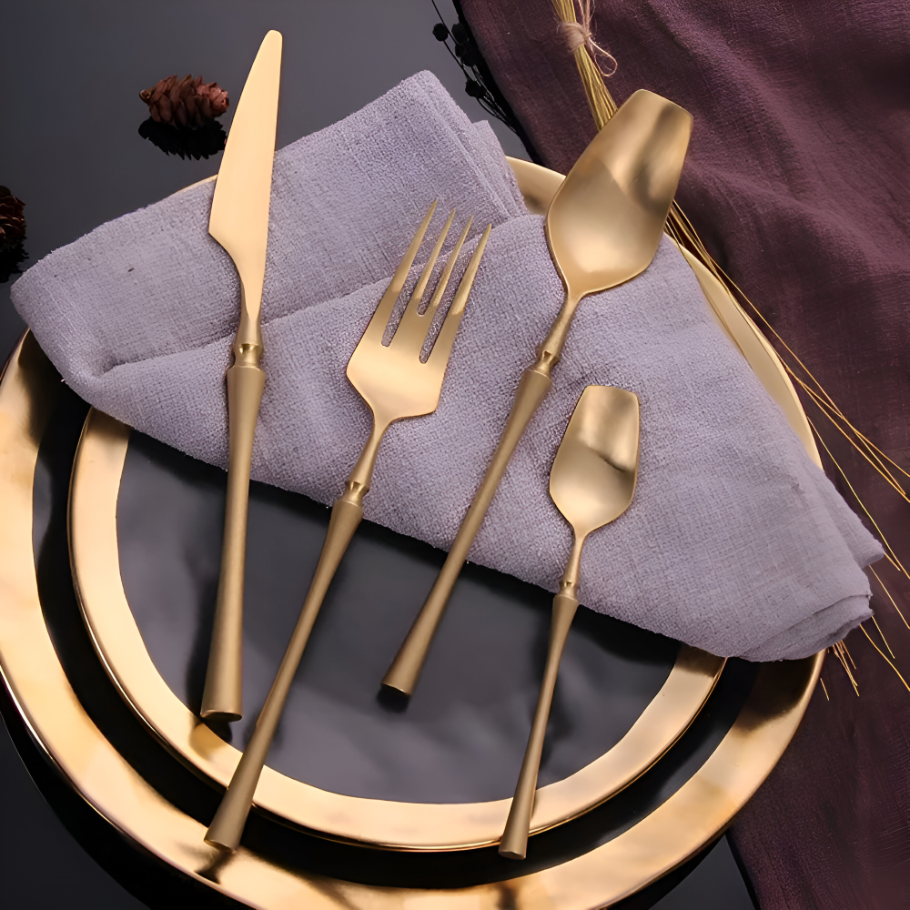Venetian LuxeFeast - Besteck-Set - Schwarzes Besteck-Set - 4/16-teiliges Besteck-Set - Goldene Utensilien