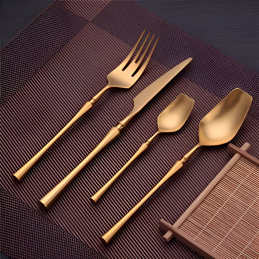 Venetian LuxeFeast - Besteck-Set - Schwarzes Besteck-Set - 4/16-teiliges Besteck-Set - Goldene Utensilien