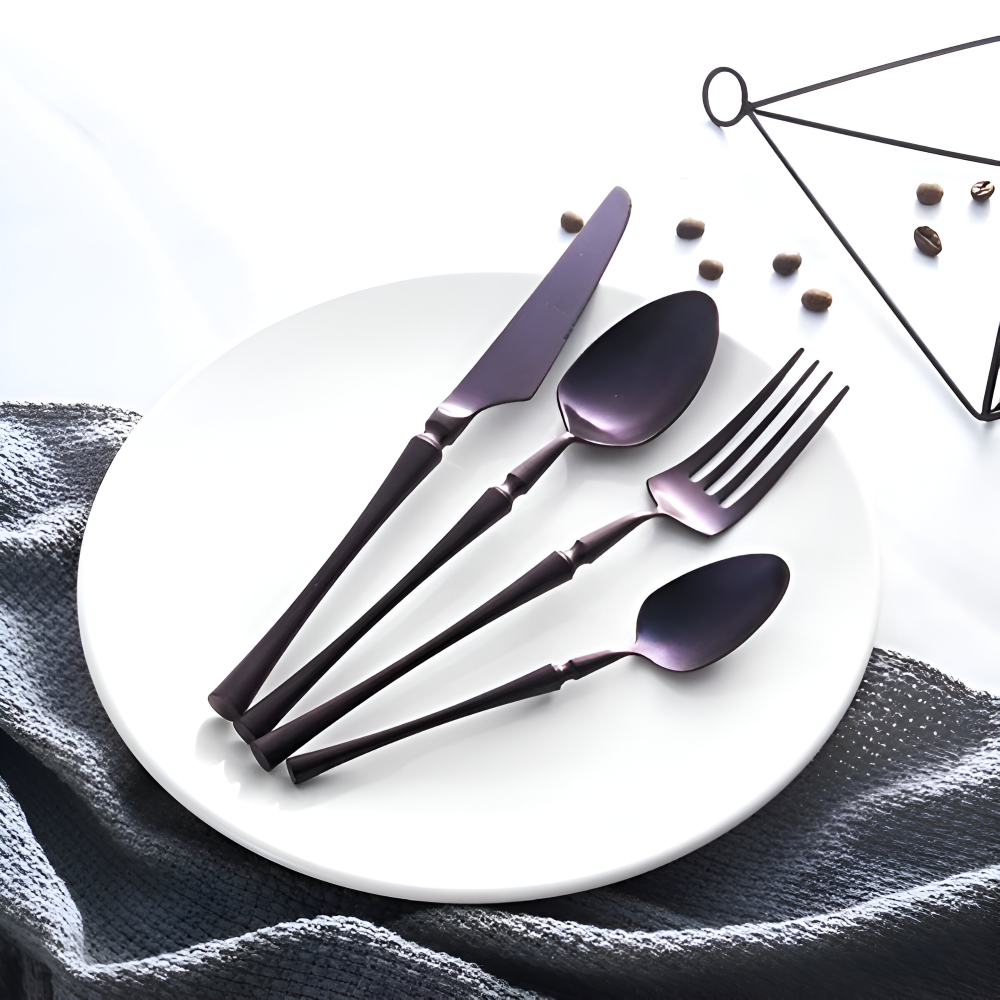 Venetian LuxeFeast - Besteck-Set - Schwarzes Besteck-Set - 4/16-teiliges Besteck-Set - Goldene Utensilien