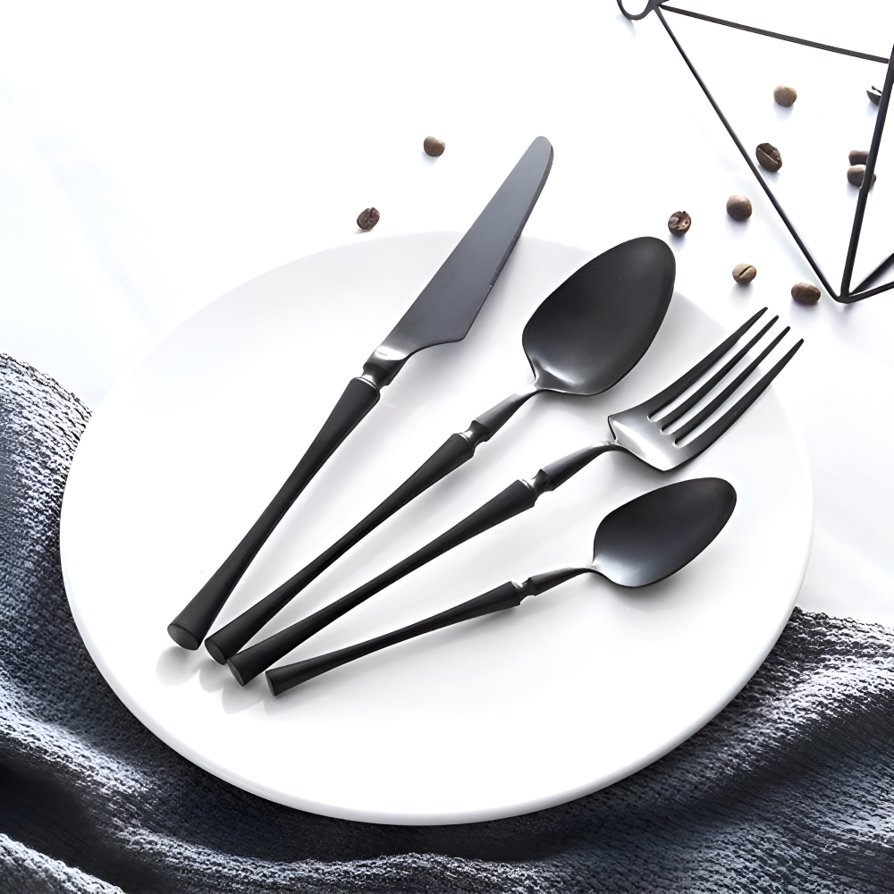 Venetian LuxeFeast - Besteck-Set - Schwarzes Besteck-Set - 4/16-teiliges Besteck-Set - Goldene Utensilien