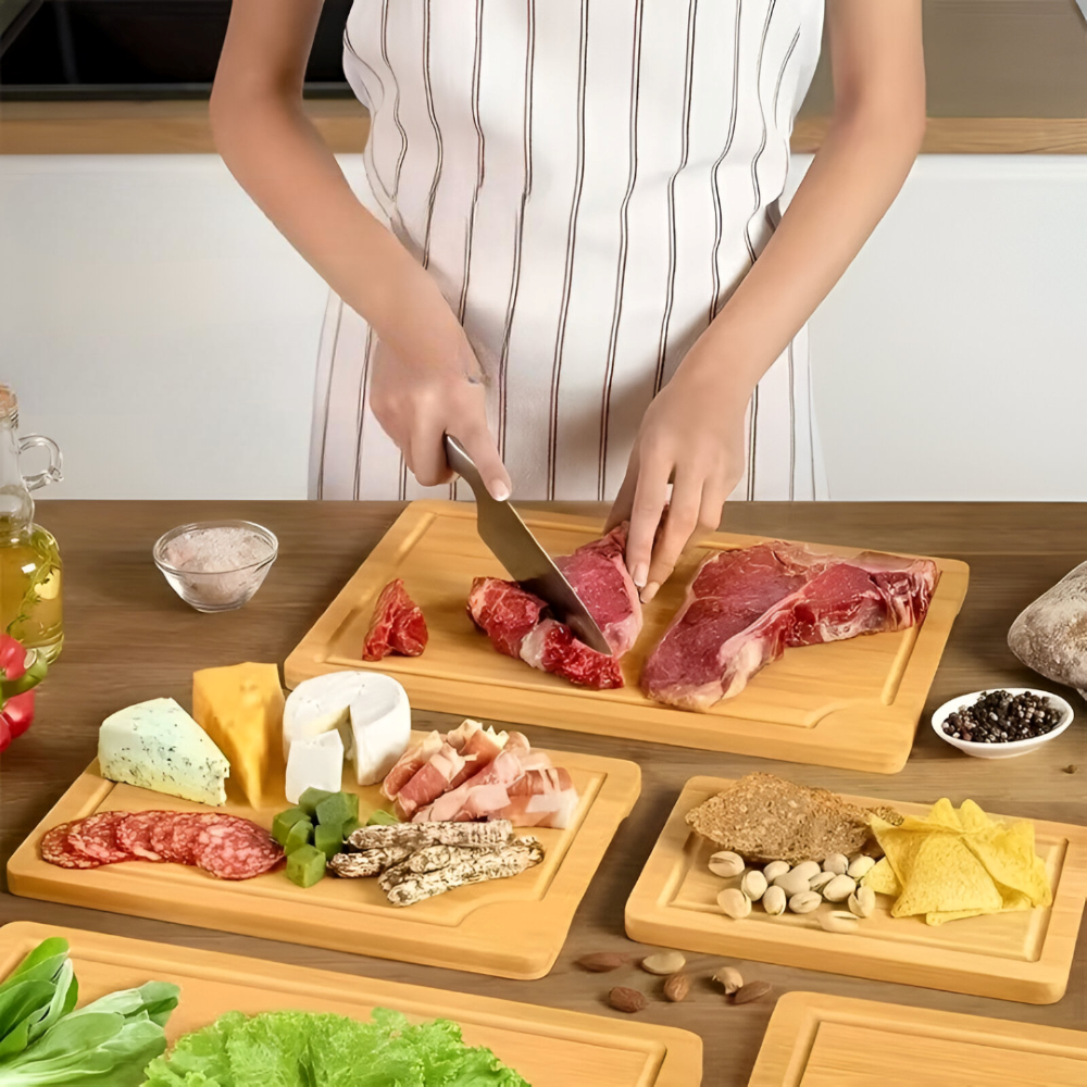 Vielseitiges Bambus Schneidebrett-Set - 3-teiliges Set für Fleisch, Gemüse und Obst