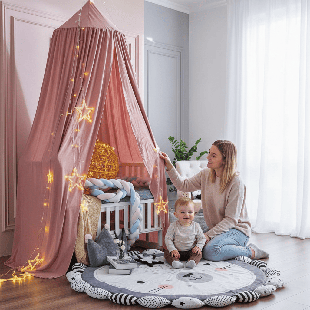Verspielter Hänge-Bettbaldachin - Atmungsaktives Polyester-Baumwoll-Gemisch für Kinderzimmer Decor 1
