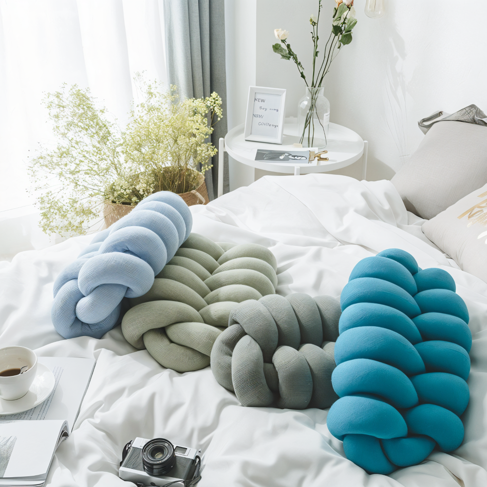 VividKnot - Baumwolle Gestrickt Deko Kissen für Sofa & Stuhl Bliss