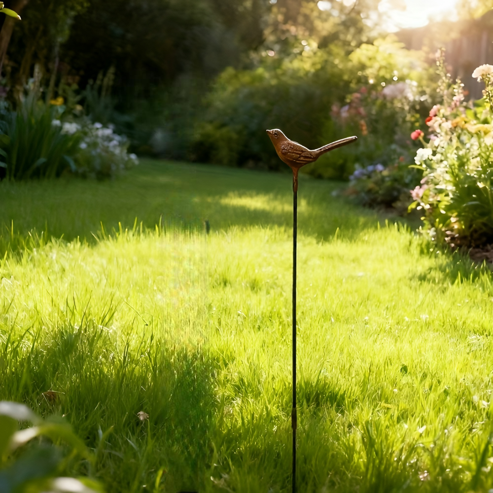 Vogel Gartenstecker aus Gusseisen – Rostoptik Dekostab 68cm – Vintage Gartendeko Rost