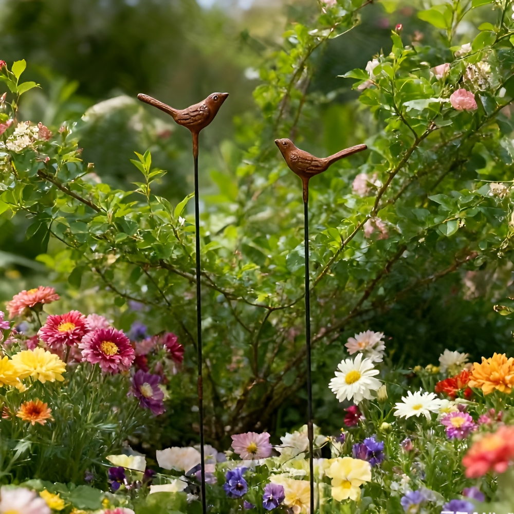 Vogel Gartenstecker aus Gusseisen – Rostoptik Dekostab 68cm – Vintage Gartendeko Rost